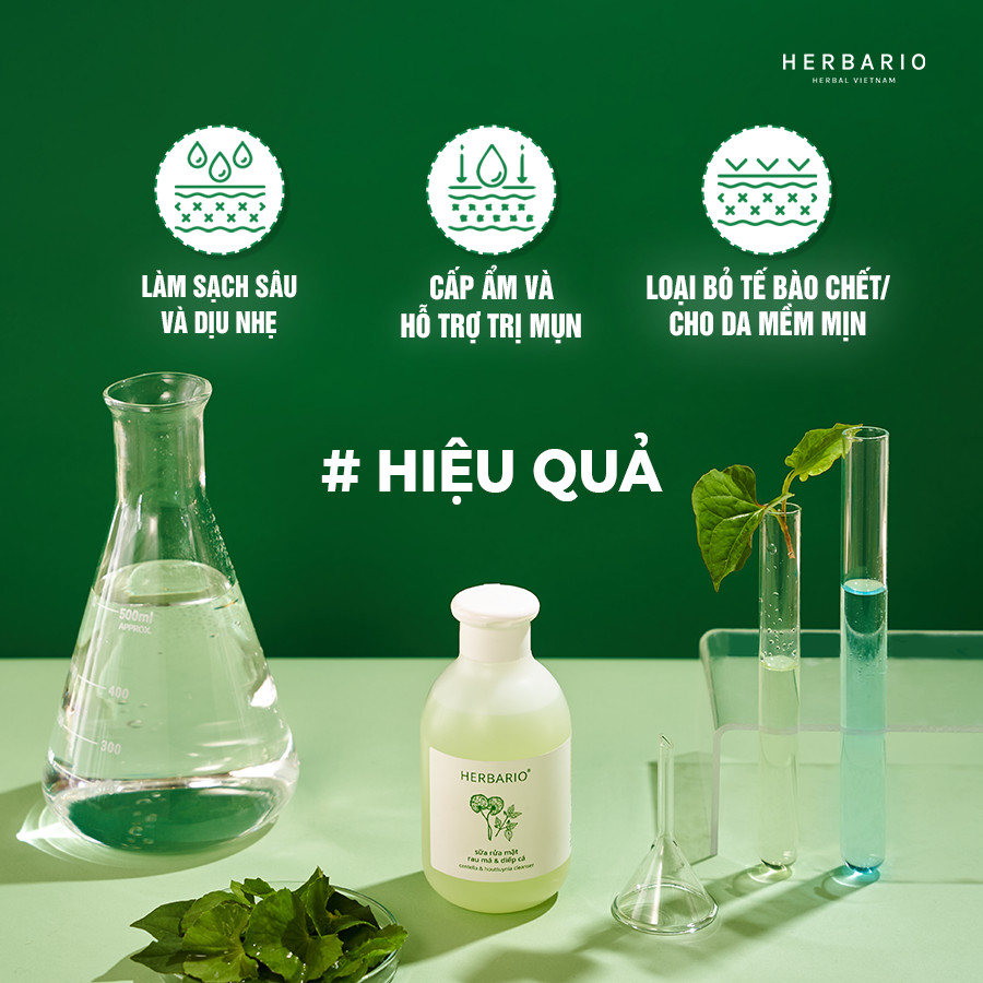 Hiệu quả Sữa rửa mặt rau má và diếp cá Herbario