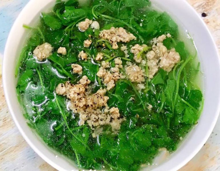 Canh rau má thịt bằm Canh rau má thịt bằm