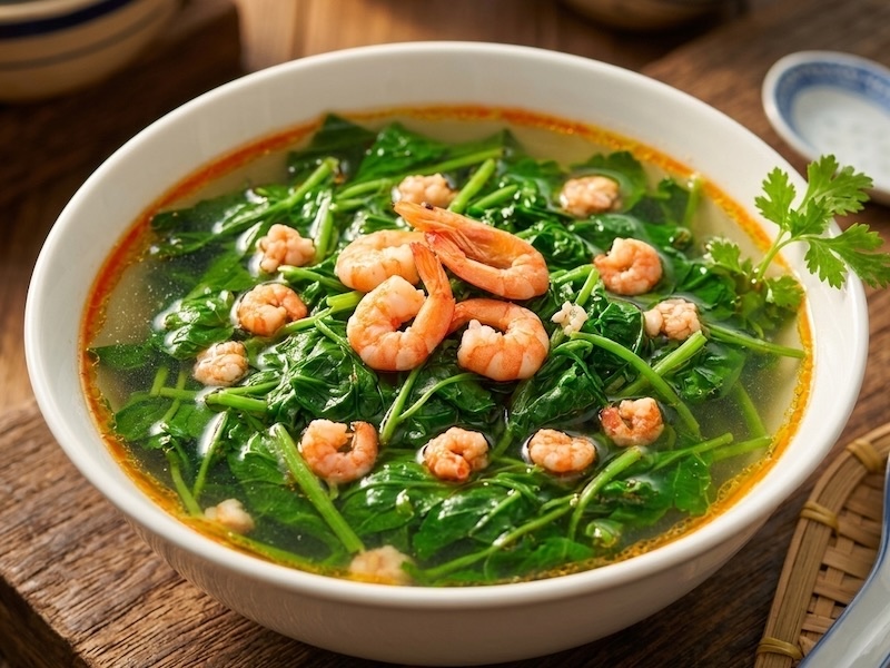 canh rau ma tom tuoi
